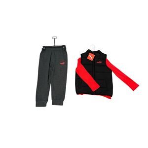 PUMA Kids' Tech Fleece Jogger Set 3-Piece, Grey/Black/Red Size XXS
